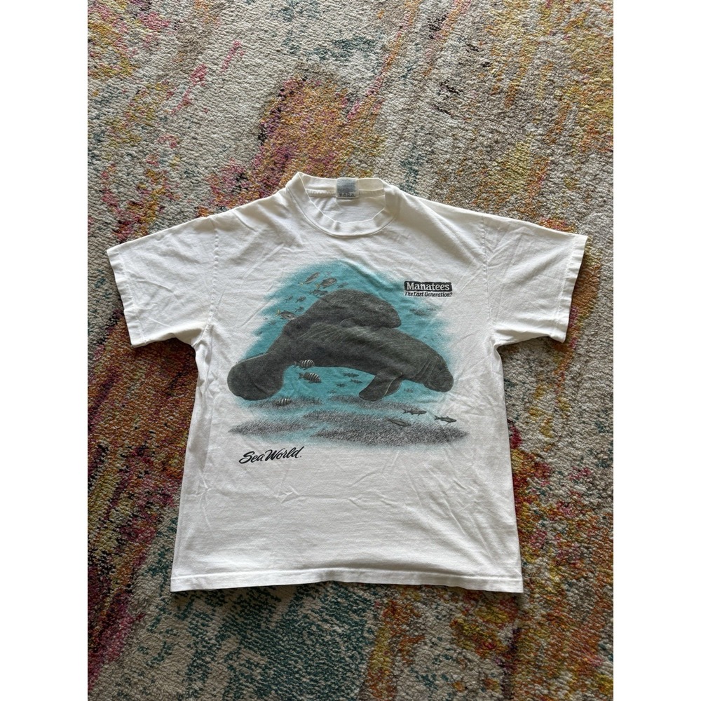 VTG 90s SeaWorld Manatees Graphic T-Shirt Hanes Beefy-T Large